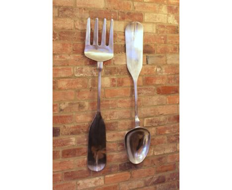 Two mammoth oversized cast alloy Fork and Spoon wall art decorations - each 119cm long.