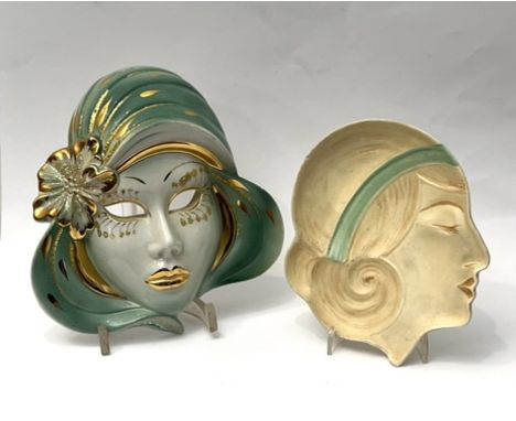 Two pieces of mid-century art pottery - comprising a Czechoslovakian Art Deco face mask dish, printed factory mark and moulde