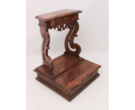 A 19th&nbsp;century walnut and parquetry banded prie-dieu &ndash; probably French, the inverted bowfronted top with a single 