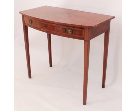 A George III bowfront mahogany, satinwood and marquetry dressing or side table - the top with central tricolour marquetry ros