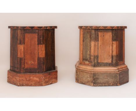 A pair of Continental stained pine octagonal pedestals or side tables &ndash; early 20th&nbsp;century, the tops with dark and