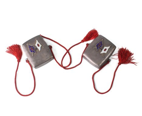 A pair of Japanese silver-enamel boxes - the covers decorated with enamel crossed flags to commemorate the Anglo-Japanese All