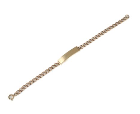 A vintage 9ct yellow gold curb link ID bracelet - Birmingham 1971, with spring ring clasp, 18.5cm long. 11.1g.