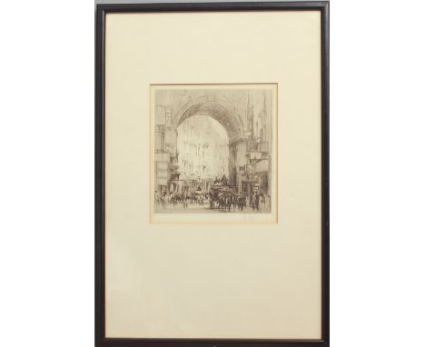 William Walcot (British, 1874-1943) Arch of San Carlo, Naples drypoint etching on paper, signed in pencil (l.r.), c.1920 7½ x