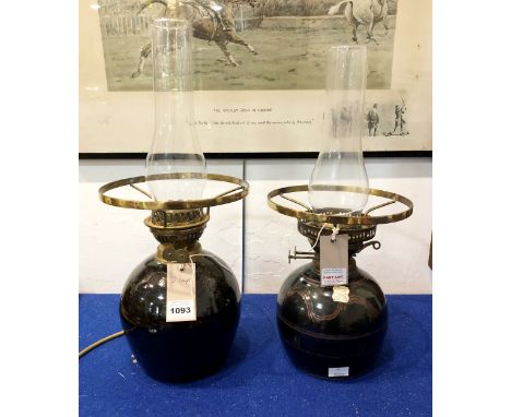 Winchcombe Pottery: two stoneware studio pottery lamps - both of bulbous ovoid form, one a table lamp fitted for electricity,