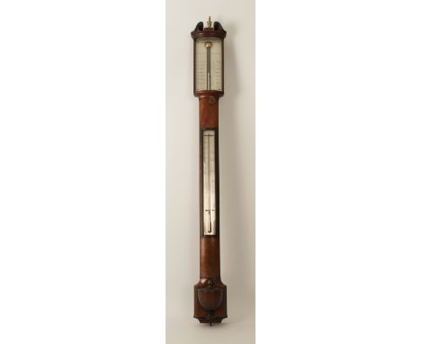 A George IV mahogany and ebony stick barometer by Thompson of Yarmouth - signed silvered dial, 110 cm high.