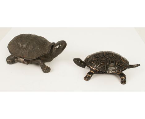 A novelty cast-iron clockwork tortoise desk or counter bell - early 20th century, painted black and gilt, the head and tail r