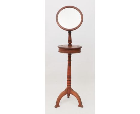 An ash tripod shaving-stand - late 19th century, the adjustable 14&frac12;in (37 cm) circular framed mirror with 'Robertson &