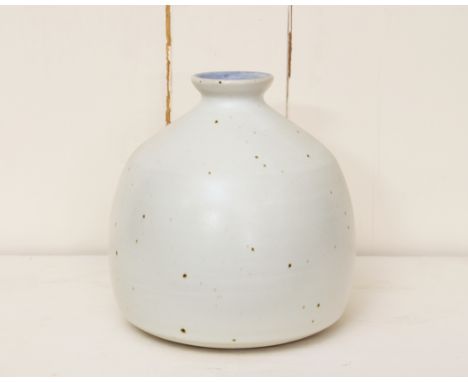 John Jelfs (b.1946): a stoneware studio pottery vase - of stout ovoid form, in an off-white, slightly mottled eggshell glaze,