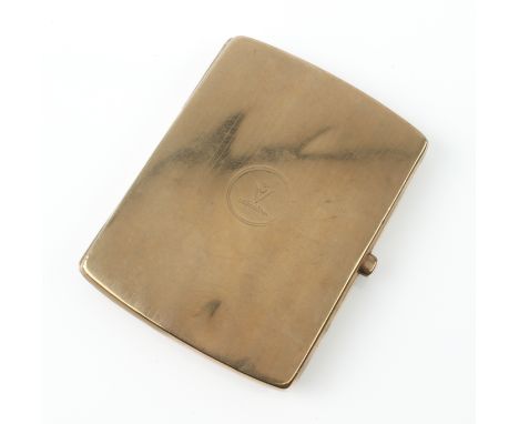 A George V 9ct gold cigarette case - Birmingham 1913, push-button opening, of rounded rectangular form with striped engine-tu