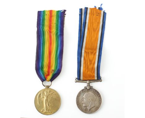 The British War and Victory Medals to 38445&nbsp;PTE. W. DICKS H.L.I.,(Highland Light Infantry medals), with original ribbons
