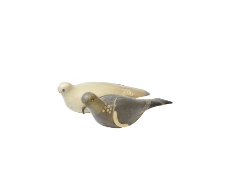 TWO VINTAGE PAINTED PIGEON DECOYS and a painted dove decoy (3)