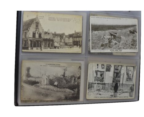 COLLECTION OF VINTAGE BLACK AND WHITE MILITARY AND BATTLE SCENE POSTCARDS; NAAFI EFI Officers Club dinner menu from Naples, d