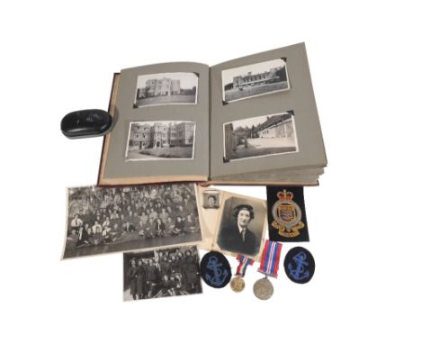 BLETCHLEY PARK NAVAL WRENS MEDAL AND PHOTOGRAPH ALBUM GROUP. Two Naval wrens rating badge War medal with paperwork issued on 