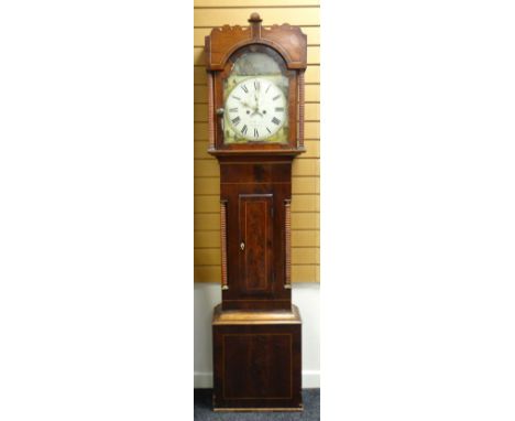 A SWANSEA MARITIME LONGCASE CLOCK with eight day movement, rolling sailing ship painted dial, inlaid mahogany case with turne