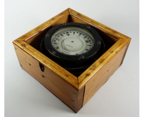 A SESTREL NAUTICAL COMPASS dated 1941, in teak wood encasement, the dial marked for Loveridge Ltd an historic Cardiff ship-fi