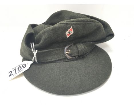 WW2 German Hitler Youth Black Winter Service Cap. A very original example with hand sewn HJ Diamond badge. All passes the bla