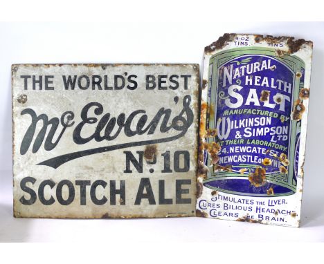 Two enamel advertising signs mid 20th Century 
The first black and white sign with the words The World's Best McEvans no.10 S