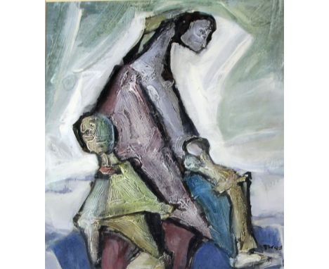 Tadeusz Was (Polish, 1912-2005) - 'Abstract figure group'
Thick impasto and mixed media, signed, approx 57x45cm, framed. (ill