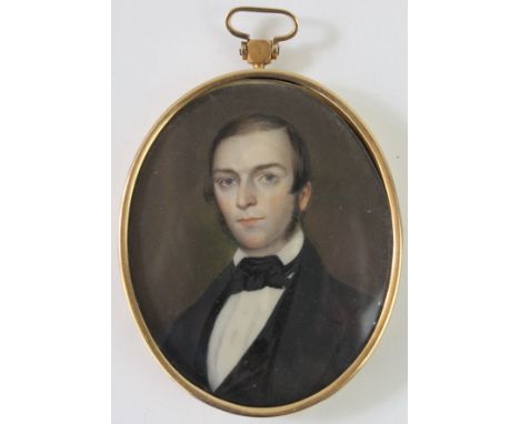 A double sided portrait miniature, early 19th Century, possibly American
In the form of a gentleman wearing a frock coat with
