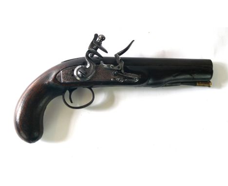 Early 19th Century flintlock travelling pistol by Dobson 
The 17cm barrel stamped Dublin, tower proof marks, the lock with en