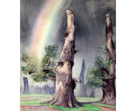 Dame Laura Knight RA RWS (British, 1877-1970) - 'Rainbow over chard trees'
Watercolour, signed twice, dated 1942, approx 75x5