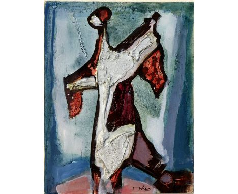 Tadeusz Was (Polish, 1912-2005) - 'Abstract figure'
Thick impasto and mixed media, signed, approx 21x17cm, framed.