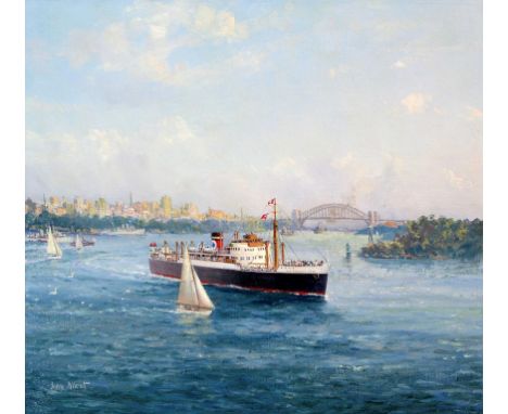 John Allcot (1888-1973) - 'New Zealand star leaving Sydney harbour'
Oil on panel, signed, bears Christie's Fine Art Auctionee