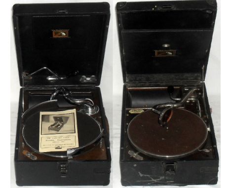 Two HMV 'His Masters Voice' Picnic Gramophones.
Includes HMV model 101 from 1927 (has the side winder) and HMV model 102 this
