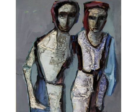 Tadeusz Was (Polish, 1912-2005) - 'Double abstract figure'
Thick impasto and mixed media, signed, approx 45x37cm, framed. (il