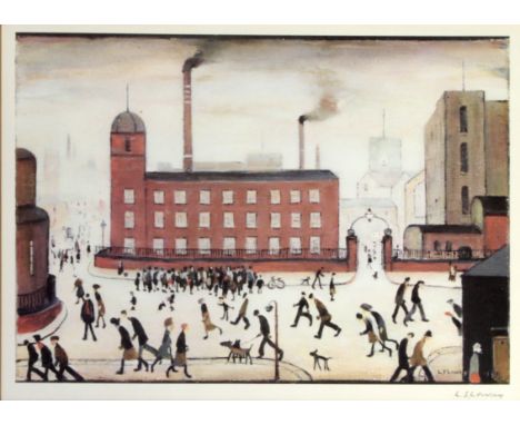 After Laurence Stephen Lowry RA (British, 1887-1976) - 'Mill Scene'
Pencil signed colour lithograph, approx 30x40cm, framed. 