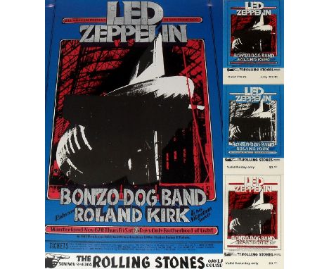 Led Zeppelin Poster & Ticket Set.
Poster and Full Set of Tickets for Led Zeppelin's headline show at Winterland, San Francisc