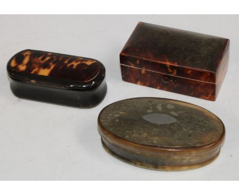 Boxes and Objects - a 19th century horn rounded rectangular snuff box, others (3)