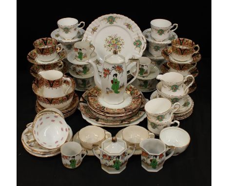 A Royal Standard True Love pattern tea set; a set of four Aynsley teacups and saucers, printed with rosebuds, a similar sandw