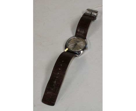 Edox  -a vintage incabloc wristwatch, shaped stainless steel cushion case, silvered sun burst dial, stylized Roman numeral an