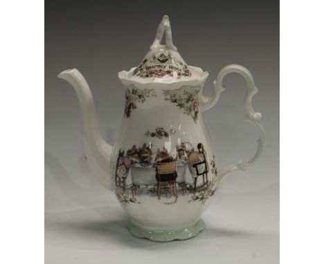 A Royal Doulton Brambly Hedge coffee pot, printed with anthropomorphic mice taking tea, 23cm, printed mark, first quality Con
