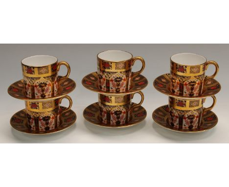 A set of six Royal Crown Derby Imari palette 1128 pattern coffee cans and saucers, printed marks, second quality Condition Re