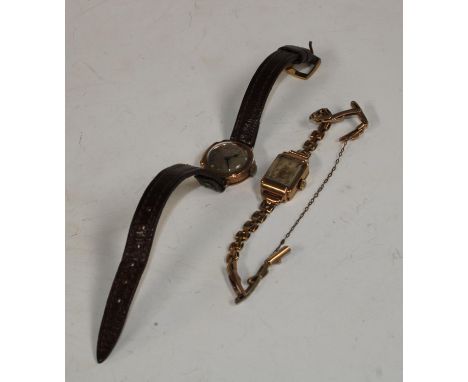 A Rotary 9ct gold tank cased ladies bracelet watch, 9ct gold bracelet, 13.5g gross;  another retailed by J W Benson, 9ct gold