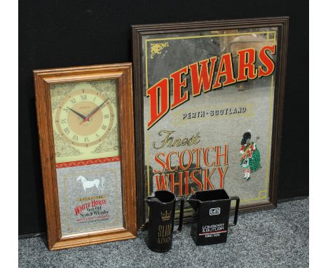 Brewerania - a Royal Doulton Golden Eagle decanter; a White Horse wall clock with mirror; a Dewars Scotch Whisky bar mirror; 