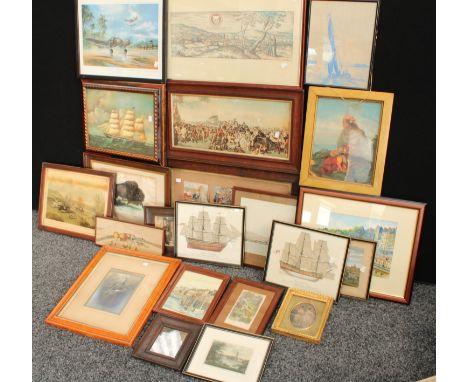 Pictures &amp; Prints - a photographic print, HMS Hood, 1938; 20th century watercolour, Normandy; Lawson Wood prints; engravi