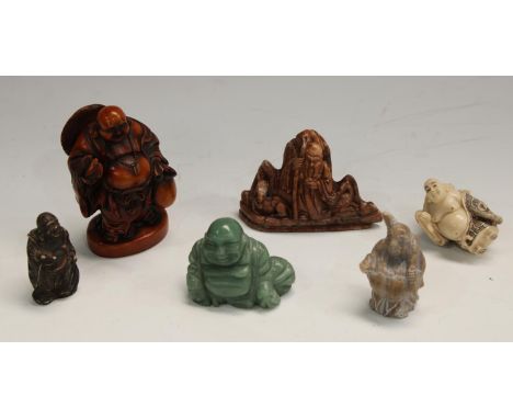 A resin netsuke, others soapstone, a Buddha; qty (6))