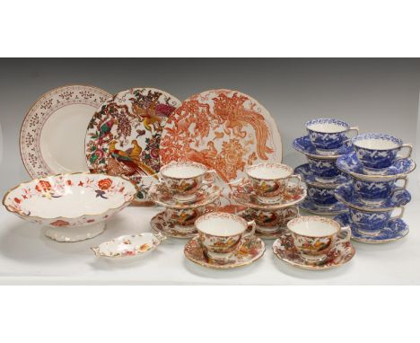 A Royal Crown Derby Imari palette comport; a set of six Royal Crown Derby Olde Avesbury teacups and saucers; a set of six Blu