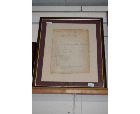 Manuscript signed in Pencil Mahler, framed and glazed