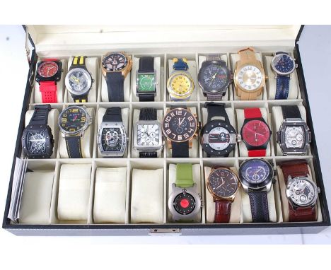 A collection of twenty modern gent's fashion watches, all with quartz movements, to include Strada, Swatch, Hugo Boss, Sports