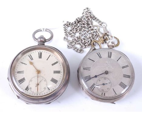 A late Victorian silver cased gent's open faced pocket watch, having an engraved silvered dial with subsidiary seconds dial, 