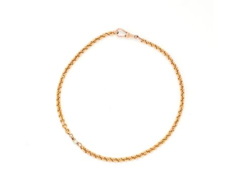 A PEARL BRACELET in yellow gold, comprising a row of belcher links, set with a single pearl, unmarked, 20.0cm, 2.7g. 