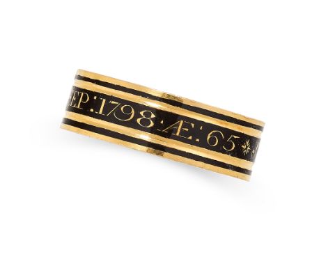 ANTIQUE ENAMEL MOURNING RING, 1798 in 18ct yellow gold, designed as a band set all around with black enamel over raised gold 