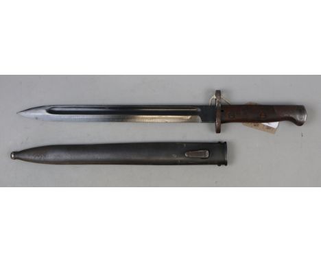 Portuguese M1904 Mauser-Verguero bayonet, made by Simson &amp; Co, Suhl, Germany. Blue steel blade, steel scabbard