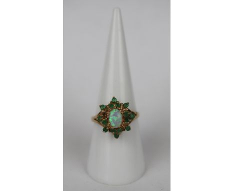 9ct gold opal & stone set ring - Size O1 stone missing 