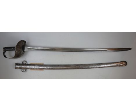 2nd Dragoon's Enfield 1899 pattern cavalry officer's sword and steel scabbard, with WD Broad Arrow and Crown inspection marks